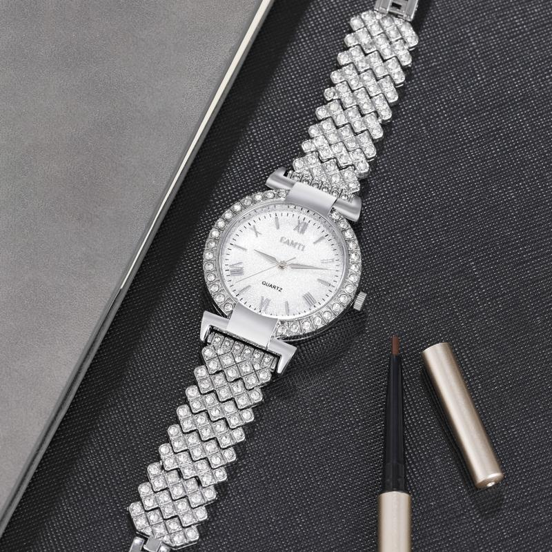 EAMTI 34mm Round Luxury Women Watch Stainless Steel Iced Out Quartz Watch