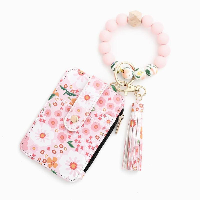 New ladies style beaded tassel decorative keychain, flower pattern wallet cute autumn fashion keychain, chic and gorgeous keychain, beautiful and cute