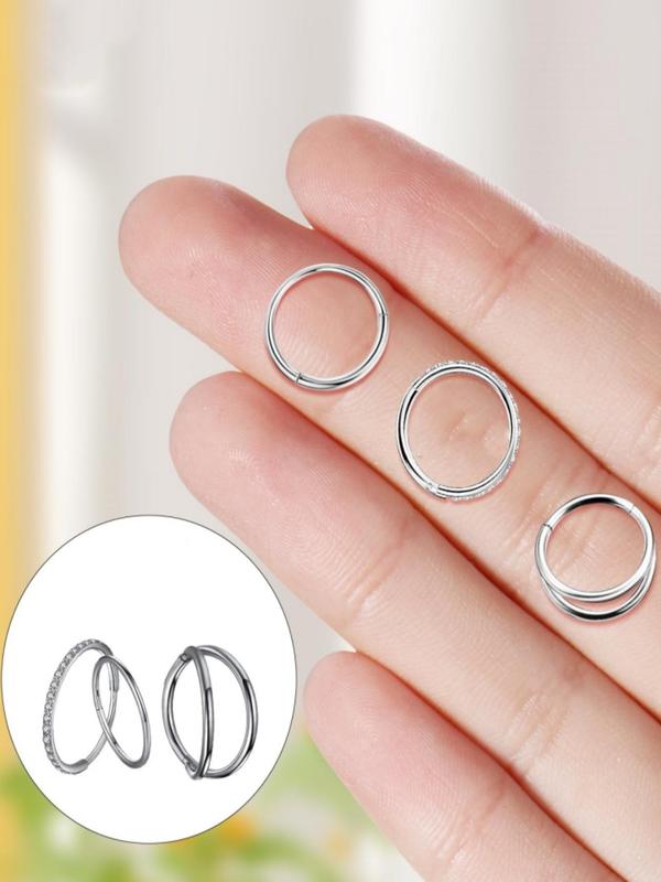 Rhinestone Decor Nose Rings, Stainless Steel Nose Rings,  Nose Rings for Women,  Body Jewelry for Women & Men, Trendy All-match & Exquisite Jewelry for Birthday Gift