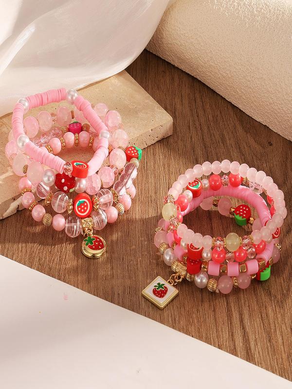 Cute Strawberry & Letter Design Beaded Bracelet, Fashion Jewelry for Party, Daily Clothing Decor, Trendy All-match & Exquisite Jewelry for Birthday Gift