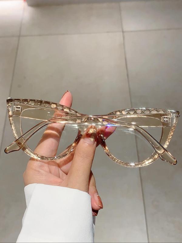 Rhinestone Decor Cat Eye Frame Eyeglasses, Novelty Fashion Eyeglasses for Women & Girls, Fashion Eyewear for Party, Daily Decor