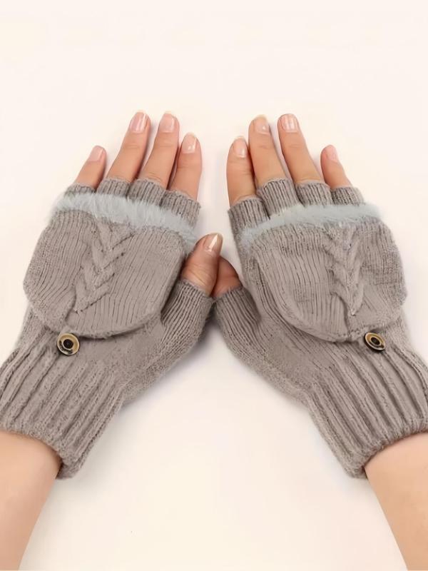 Women's Solid Color Flip Knitted Gloves, Casual Elastic Windproof & Cold Proof Women's Gloves, Fashion Accessories for Fall & Winter