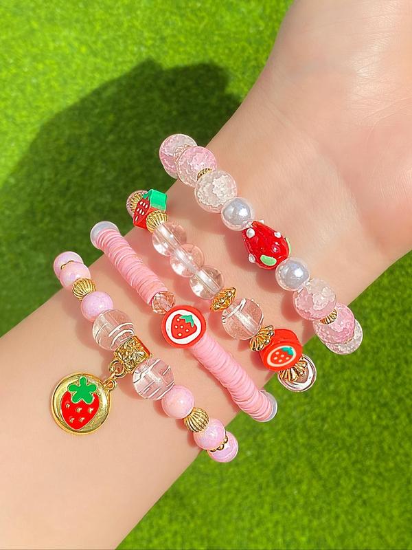 Cute Strawberry & Letter Design Beaded Bracelet, Fashion Jewelry for Party, Daily Clothing Decor, Trendy All-match & Exquisite Jewelry for Birthday Gift