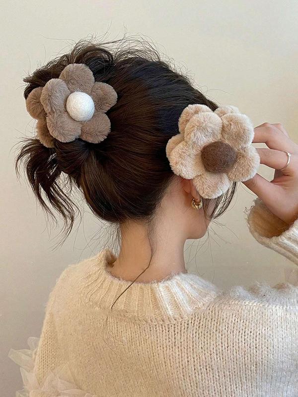 Flower Design Plush Hair Claw, Casual and Versatile Hair Accessories for Women, Minimalist Headwear Suitable for Thick Hair