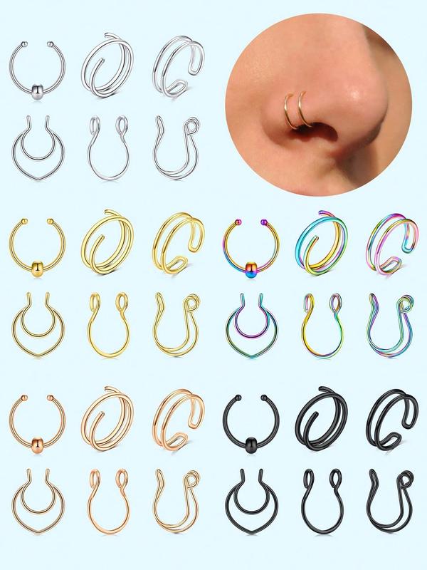 Fashionable Fake Nose Ring Hoop, Fake Nose Rings for Women, Fake Lip Rings, Non Pierced Nose Lip Faux Body Piercing Jewelry for Women Men