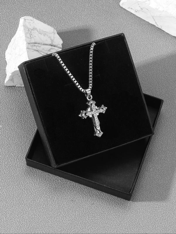 Men's Street Trend Rhinestone Cross Pendant Necklace, Trendy All-match Pendant Necklace, Fashionable Jewelry As Birthday Gift for Friends