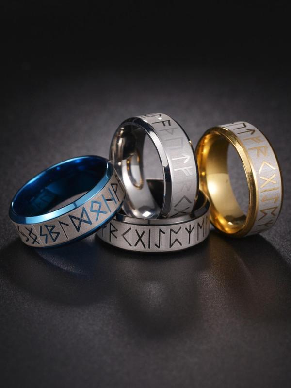 Viking Runes Design Ring, 4 Counts Titanium Steel Rings for Men and Women, Fashion Accessories for Party, Daily Decor, Trendy All-match & Exquisite Jewelry for Birthday Gift