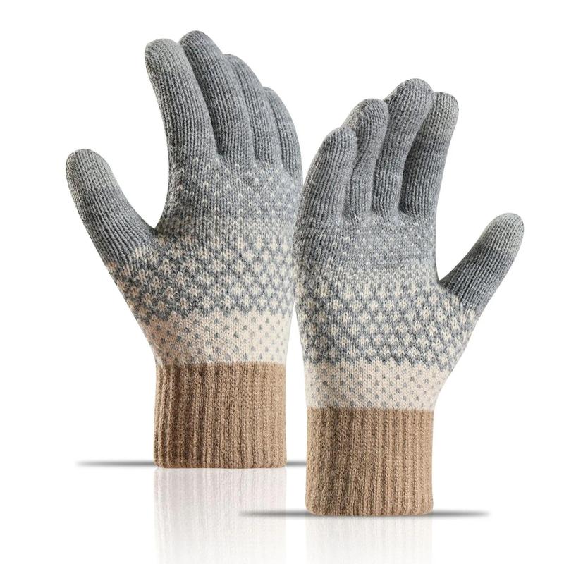 Knit gloves Women's double-layer fleece-thickened cold-proof touch screen finger warm outdoor cycling gloves