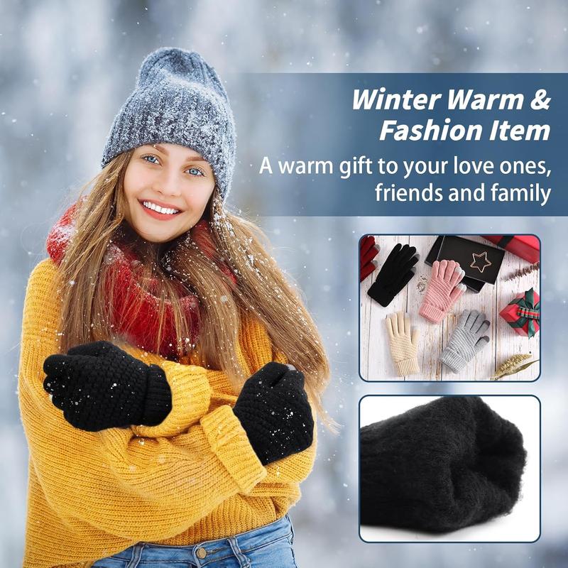 Winter Gloves Womens, Touchscreen Gloves for Women, Warm Gloves with Elastic Cuff Knit Gloves for Cold Weather