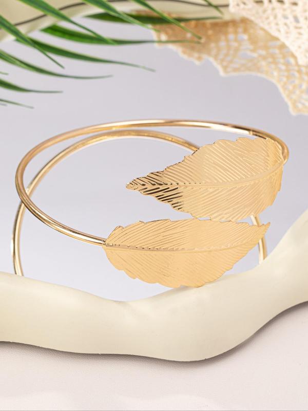 Elegant Leaf Design Open Bangle & Arm Cuff & Stud Earrings, Punk Style Jewelry for Party, Daily Decor, Trendy Exquisite Vintage Jewelry for Birthday Gift