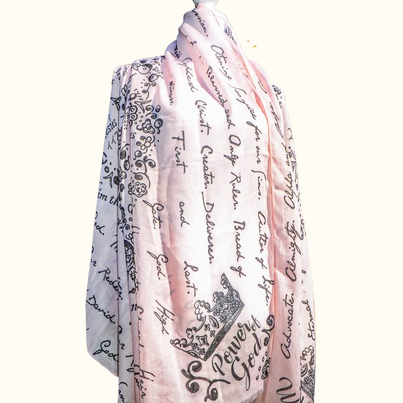 The Jesus' Names Scarf - Christian Bible Verse Shawl - Philippians 2:9 Prayer Scarf - Pink Blush