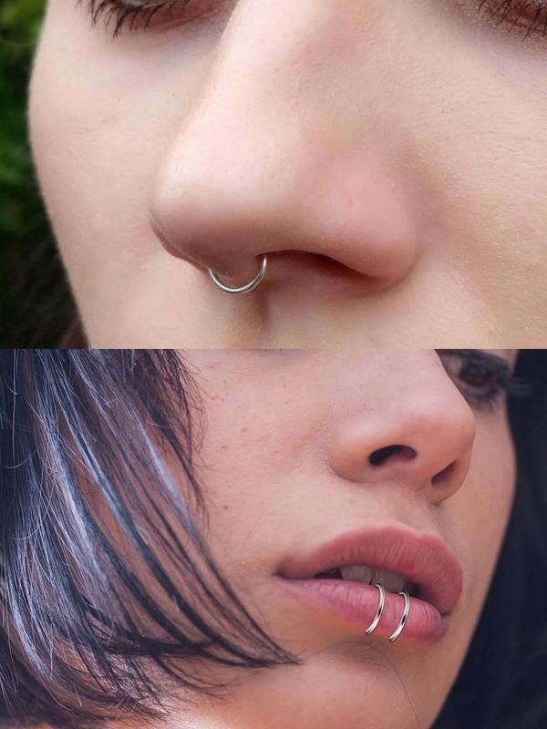 Fashionable Fake Nose Ring Hoop, Fake Nose Rings for Women, Fake Lip Rings, Non Pierced Nose Lip Faux Body Piercing Jewelry for Women Men