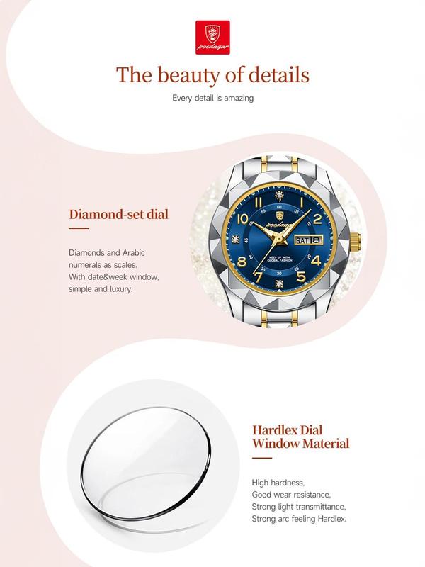 Women's Elegant Round Dial Quartz Watch, Fashionable Waterproof Luminous Date Week Watch for Women, Trendy All-match & Exquisite Watch for Birthday Gift with Box