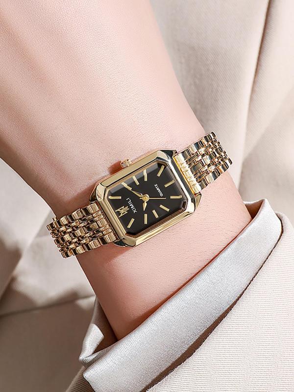 Women's Elegant Fashion Rectangle Dial Quartz Watch, Fashion Watch for Party, Daily Clothing Decor, Trendy All-match & Exquisite Watch for Birthday Gift