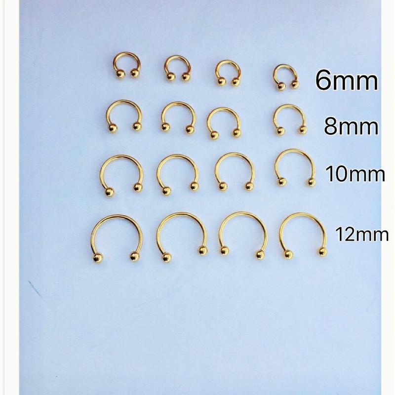 16g gold color horseshoe, hoop ring, tragus helix cartilage conch daith lip septum ball end