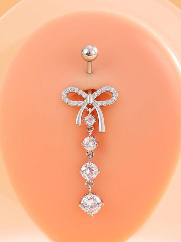 Rhinestone Decorated Belly Ring, Bow & Heart & Flower Design Belly Piercing Jewelry for Women, Fashion Accessories for Party, Daily Clothing Decor