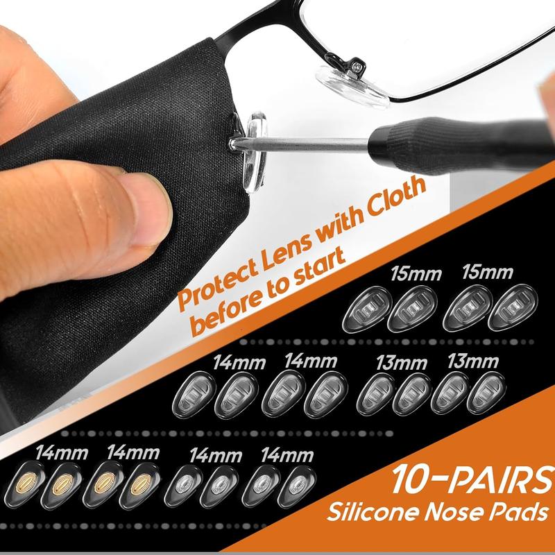 Eyeglass Repair Tool Kit, Eye Glasses Repairing Screwdriver Set with Eyeglass Screws,Silicone Nose Pads,Tweezer,Small Screwdriver