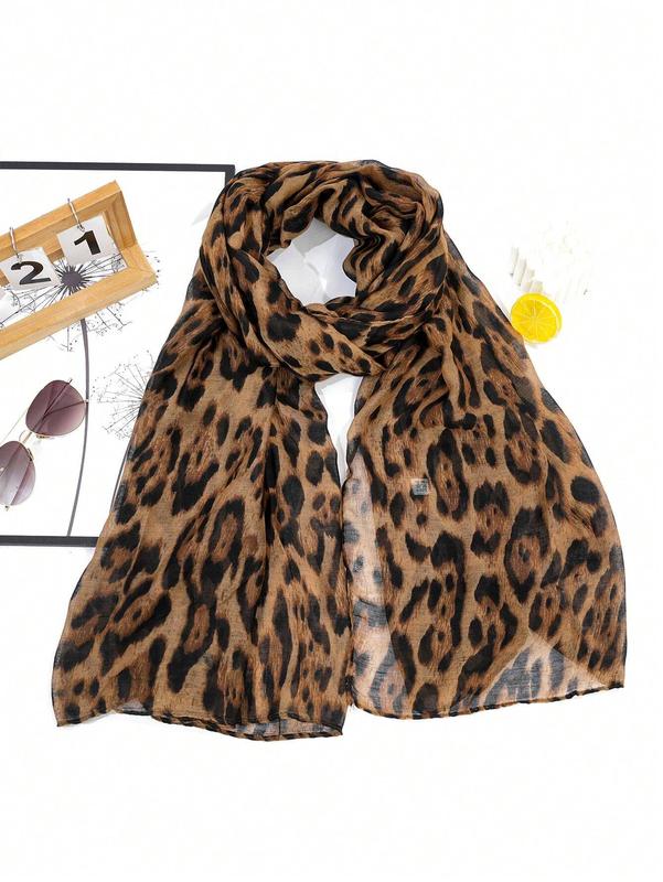 Women's Leopard Print Batik-Style Soft Lightweight Scarf Shawl for Daily Commuting & Outdoor Wear Accessories