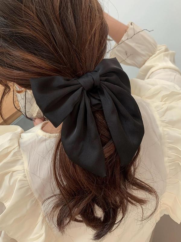 Solid Color Bow Decor Hair Scrunchie (2pcs), Elegant High Stretch Hair Tie for Women, Minimalist Headwear Suitable for Thick Hair