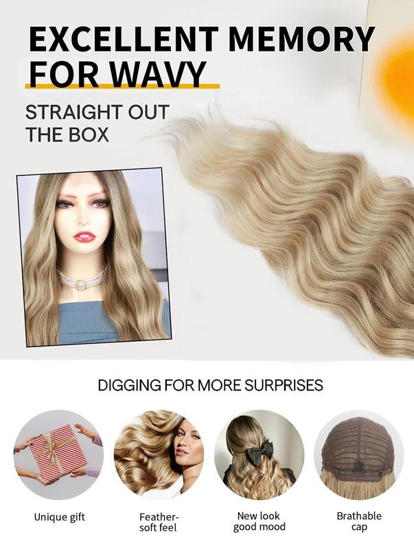 Long Ombre Blonde Wavy Wig for Women 28 Inch Middle Part Curly Wavy Wig Natural Looking Synthetic Heat Resistant Fiber Wig for Daily Party Use