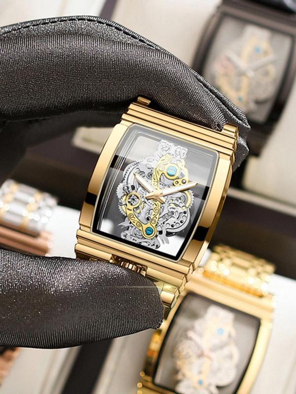 Men's Business Fashion Hollow Out Design Mechanical Watch, Fashion Watch for Party, Daily Clothing Decor, Trendy All-match & Exquisite Watch for Birthday Gift with Box