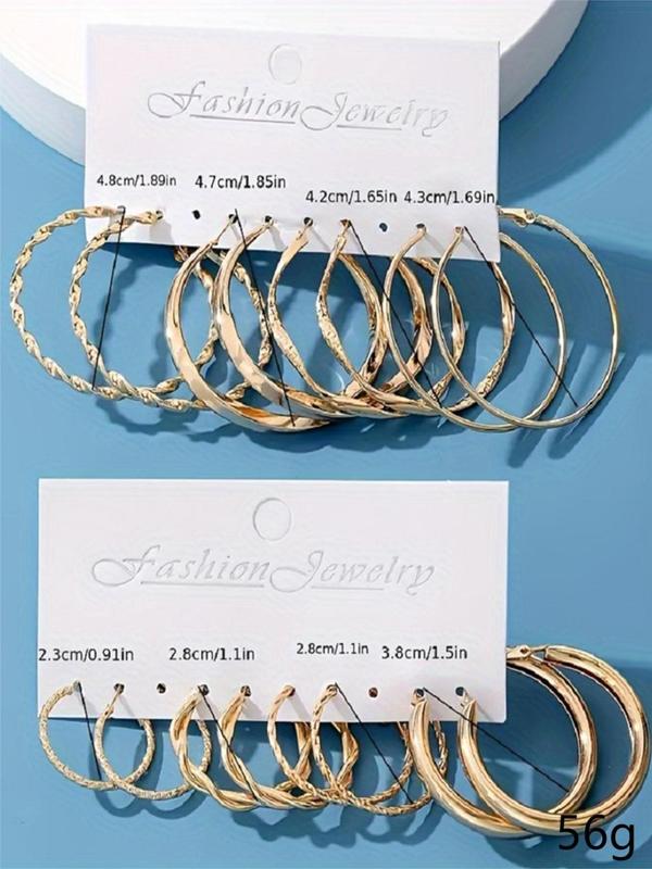 8 Pairs Women's Elegant Geometric Design Hoop Earrings, Simple Twist Design Hoop Earrings, Fashionable Jewelry for Women & Girls for Daily & Party Decoration