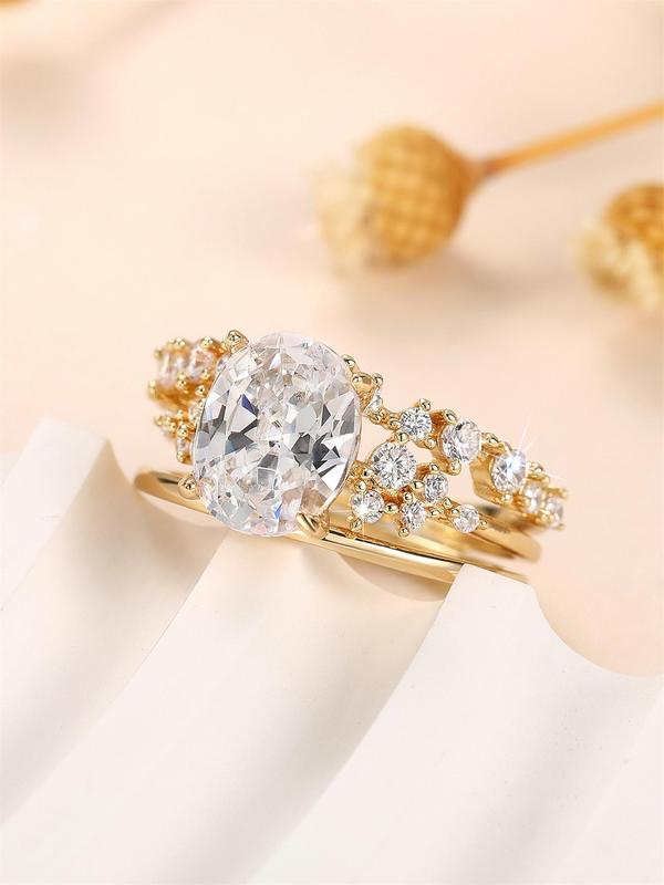 Women's Elegant Rhinestone Decorated Ring Set, Exquisite Trendy Ring Set, Fashionable Jewelry for Women As Engagement Anniversary Wedding Party Decor