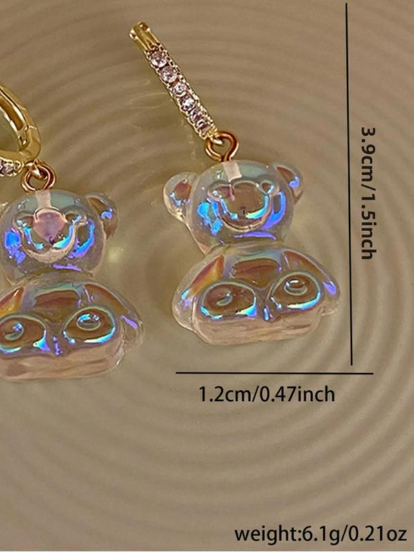 1 Pair Cute Bear Design Rhinestones Decor Dangle Earrings, Fashionable Earrings For Women, Girl's Temperament All-match Accessory