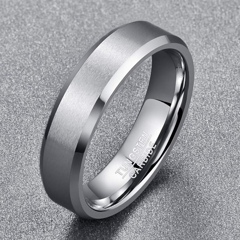 6mm Men's Silver Tungsten Carbide Ring with Matte Finish Beveled Edge Wedding Promise Ring Comfort Fit Size 6-13 ring