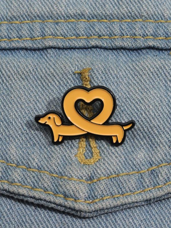 Cute Cartoon Dachshund & Heart Design Brooch, Fashion Alloy Badge for Women & Men, Enamel Pin Suitable for Backpacks, Jeans, Scarves, Hats Decoration