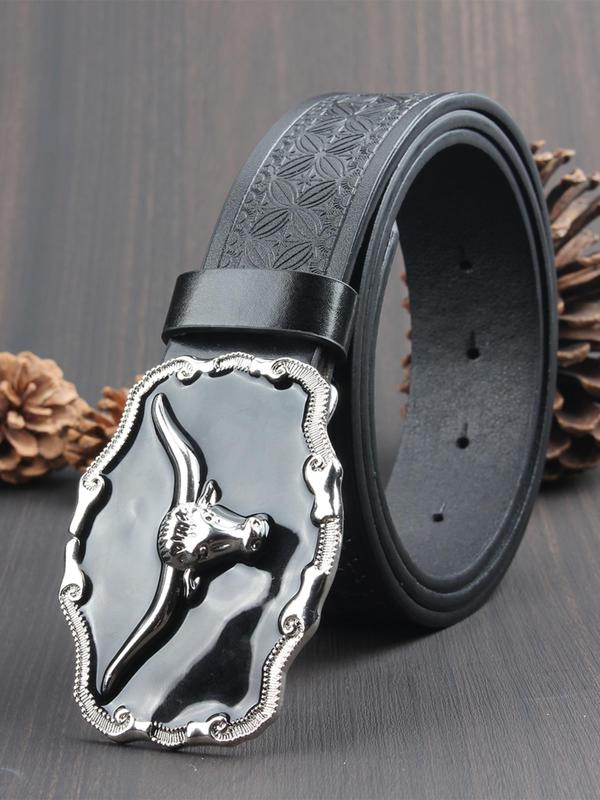 Western Cow Head Design PU Buckle Belt, Fashionable Animal Decor Belt for Men & Women, Trendy All-match & Exquisite Belt for Birthday Gift