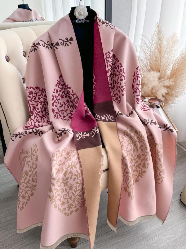 Women's All Over Pattern Imitated Cashmere Shawl, Casual Soft Warm Thickened Shawl for Fall & Winter, Fashion Accessories for Women & Girls