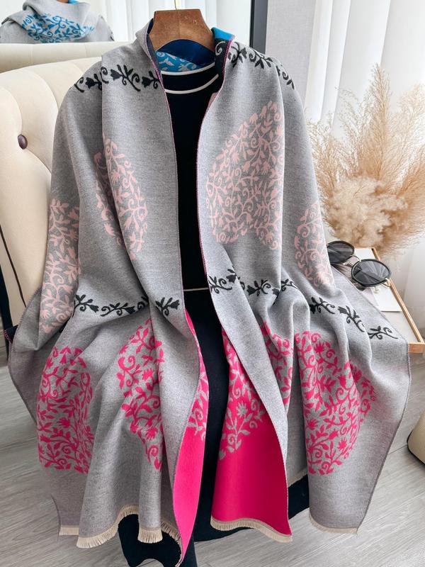 Women's All Over Pattern Imitated Cashmere Shawl, Casual Soft Warm Thickened Shawl for Fall & Winter, Fashion Accessories for Women & Girls