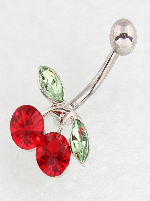 Cute Cherry Design Rhinestone Decorated Belly Ring, Stainless Steel Belly Piercing Navel Ring for Women & Girls, Party, Daily Clothing Decor, Birthday Gift