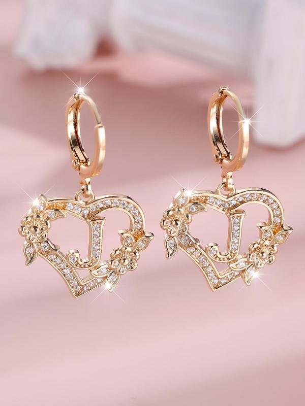 Fashion Letter & Heart Design Dangle Earrings, Rhinestone Decor Drop Earrings for Women, Fashion Jewelry for Party, Daily Clothing Decor, Trendy All-match & Exquisite Jewelry for Birthday Gift