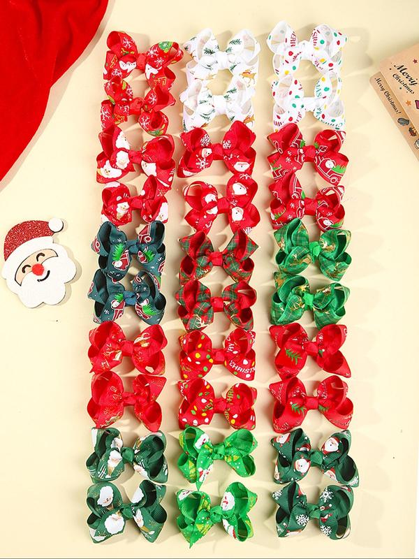 Random Pattern Christmas Themed Bow Decor Hair Clip, Cute Hair Accessories for Women & Girls, Minimalist Headwear Suitable for Thick Hair