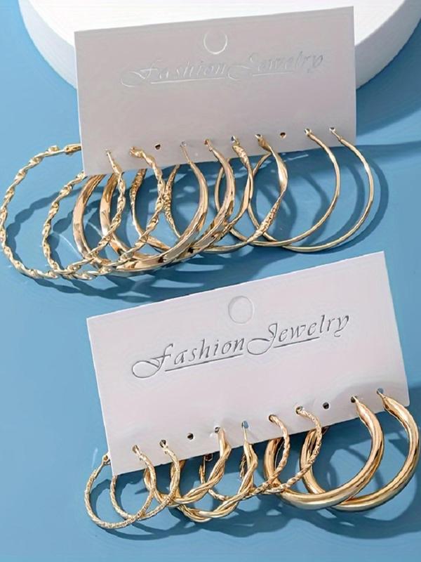 8 Pairs Women's Elegant Geometric Design Hoop Earrings, Simple Twist Design Hoop Earrings, Fashionable Jewelry for Women & Girls for Daily & Party Decoration