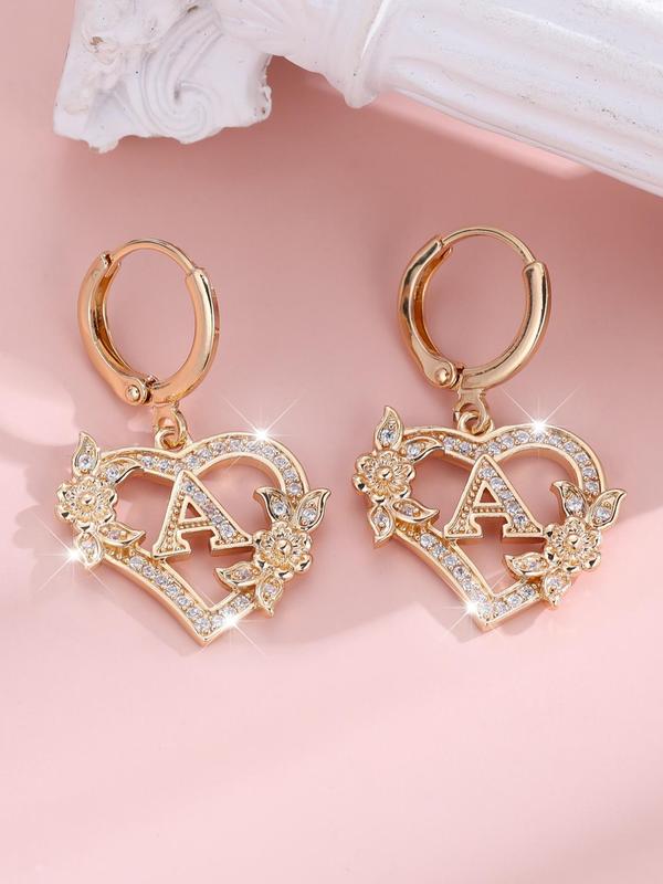 Fashion Letter & Heart Design Dangle Earrings, Rhinestone Decor Drop Earrings for Women, Fashion Jewelry for Party, Daily Clothing Decor, Trendy All-match & Exquisite Jewelry for Birthday Gift