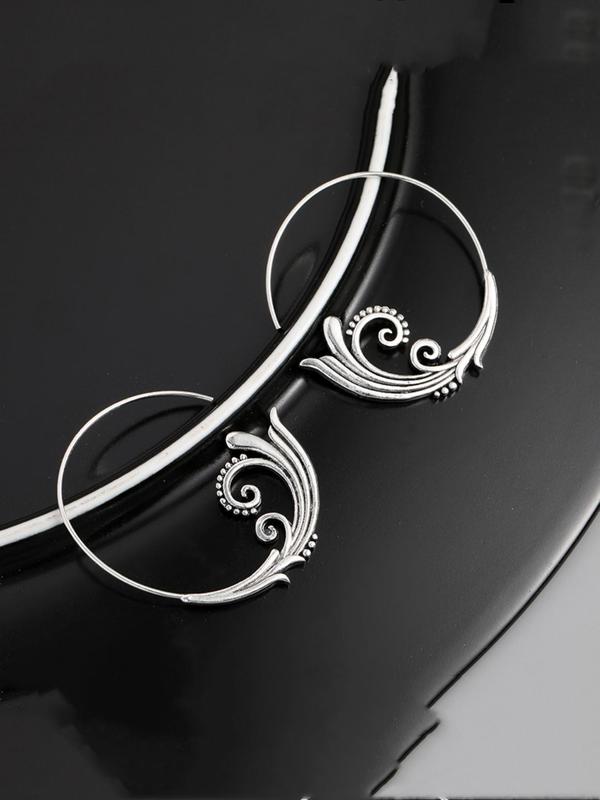 Women's Boho Style Swirl Design Hoop Earrings, Vintage Trendy Hoop Earrings, Chic Gorgeous Jewelry As Gift for Girlfriend