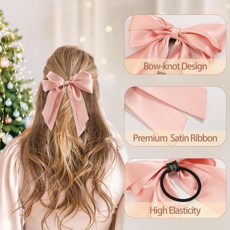 6Pack Bow Hair Ties, Satin Hair Ribbon, Ribbon Hair Bows for Women Girls, Elastics Hair Scrunchies for Thick Thin Hair, Bows Hair Accessories