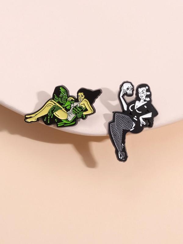 Cartoon Skull & Woman Design Brooch, Fashion Brooch for Party, Daily Clothing Decor, Trendy All-match & Exquisite Brooch for Birthday Gift