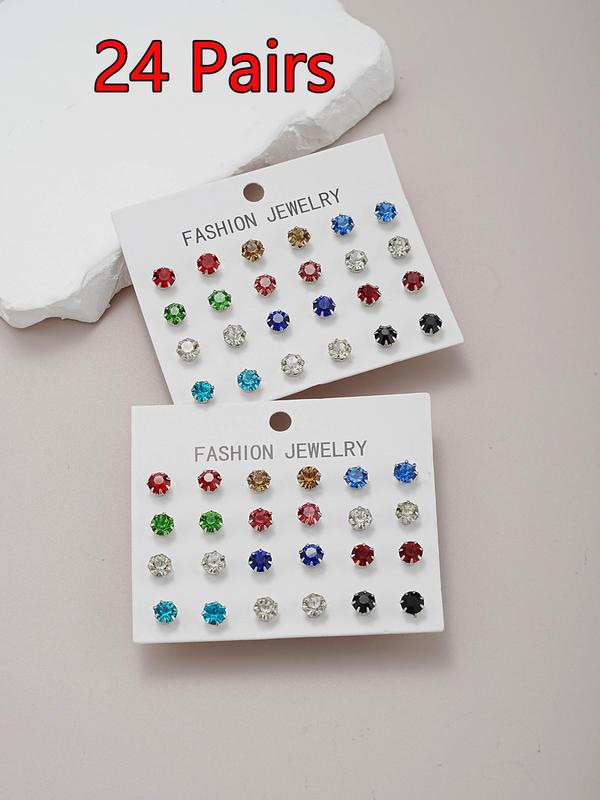 12 24 36 Pairs Irregular Size Rhinestones Decor Stud Earrings for Party,  Luxury Jewelry, Summer 2024 Elegant Trendy Stud Earrings, Women Jewelry Accessories for Party & Daily Decoration