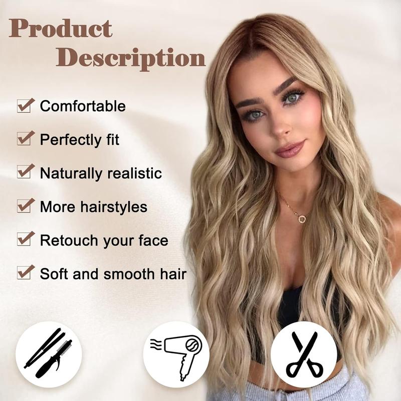 Long Ombre Blonde Wavy Wig for Women 28 Inch Middle Part Curly Wavy Wig Natural Looking Synthetic Heat Resistant Fiber Wig for Daily Party Use