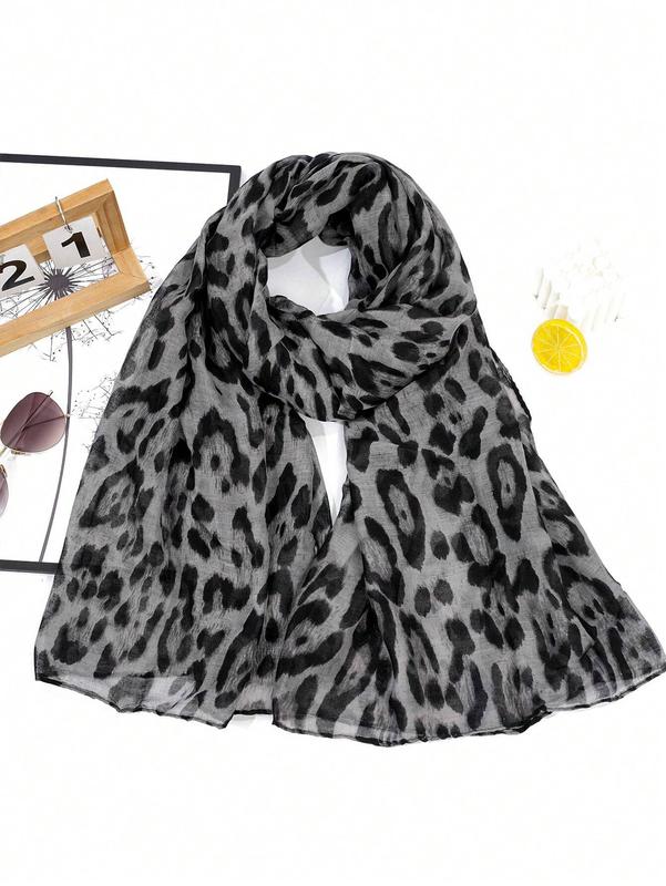 Women's Leopard Print Batik-Style Soft Lightweight Scarf Shawl for Daily Commuting & Outdoor Wear Accessories