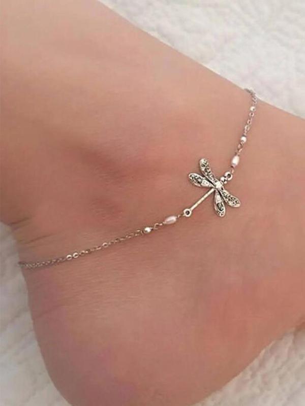 Women's Fashion Rhinestone Decorated Anklet, Elegant Trendy Dragonfly Decor Anklet, Fashionable Jewelry for Women & Girls for Daily & Party Decoration