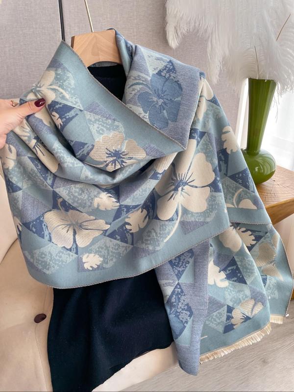 Women's Floral Print Tassel Decor Scarf, Boho Style Soft Warm Shawl for Fall & Winter, Fashion Accessories for Women & Girls Dainty Gift for Your Love