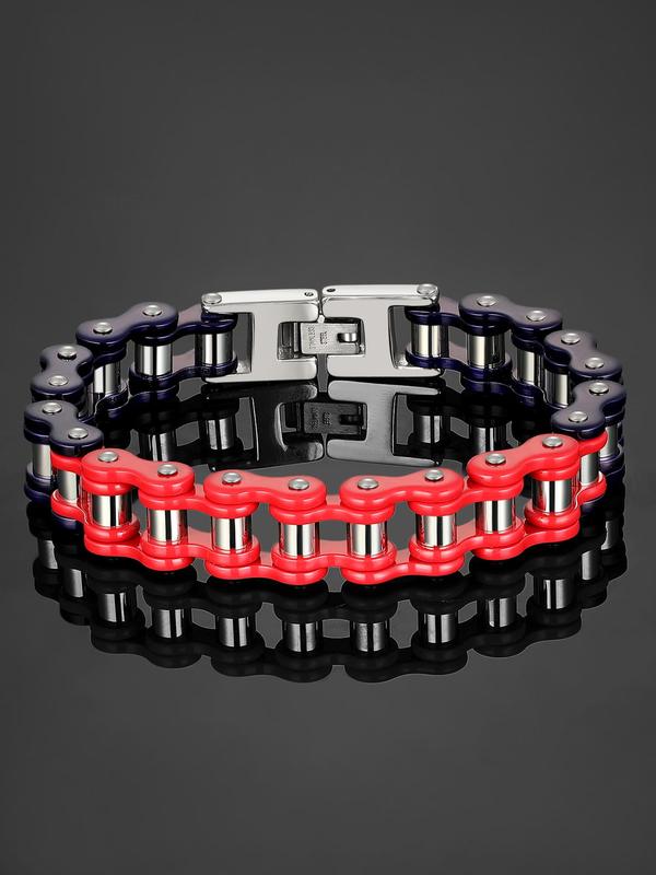 Colorblock Bike Chain Design Bracelets for Men Women, Fall Summer Yappy Bracelets Punk Hip-hop Style Stainless Steel Chains Jewelry for Party, Gift