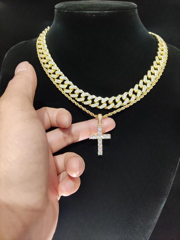 Easter Rhinestone Cross Necklace for Summer, Fashion Jewelry for Women & Men Party, Daily Clothing Decor, Trendy All-match & Exquisite Jewelry for Birthday Gift for Back To School, Fall Outfits, Fall Freshness Fall