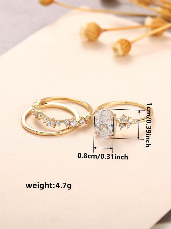 Women's Elegant Rhinestone Decorated Ring Set, Exquisite Trendy Ring Set, Fashionable Jewelry for Women As Engagement Anniversary Wedding Party Decor