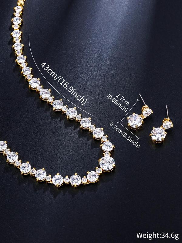 3pcs set Women's Elegant Rhinestone Decorated Necklace & Dangle Earrings, Exquisite Trendy Jewelry Set, Fashionable Jewelry Set for Party Decoration for Women As Gift without Box